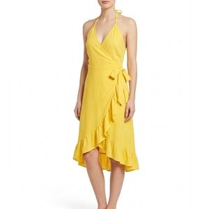 Yellow High-Low Wrap Dress LINEN/COTTON/ BOHO CHIC